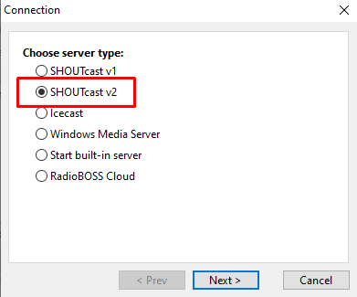 ShoutCast v2 no RadioCaster / StreamHost